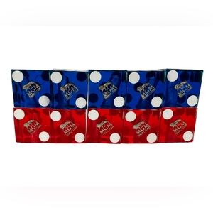 MGM Casino Dice Lot Of 10 Red Blue Cancelled Drilled Translucent Number Vintage